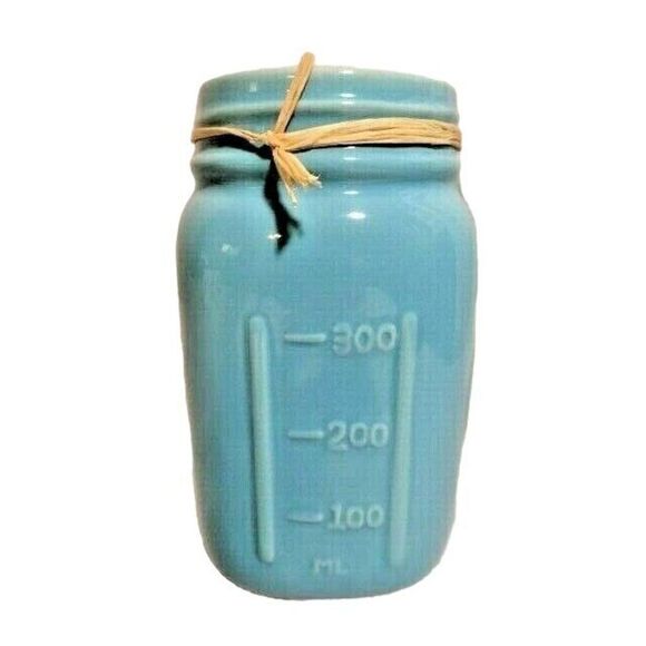 Country Mason Jar Blue Measuring Cup Utensil Holder Embellished Rooster 7 x 4-in - Picture 4 of 4